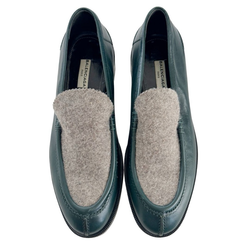Balenciaga Green Leather & Grey Wool Felt Classic Slip-On Loafers 2025